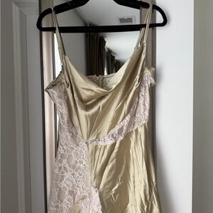 Reclaimed Vintage Champagne Satin Slip Dress with Blush Lace